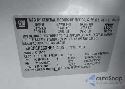 2017 Chevrolet Silverado 1500 1Lt z USA, uszkodzony, nr VIN 3GCPCRECXHG194539